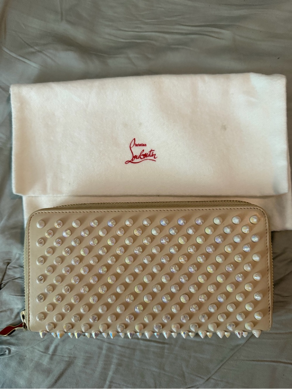 Christian Louboutin Beige Studded Zip Wallet